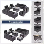 ALAULM 13-teiliges Gartenmöbel-Set, Lounge-Set aus Polyrattan für den Außenbereich, Sofa-Eckgruppe