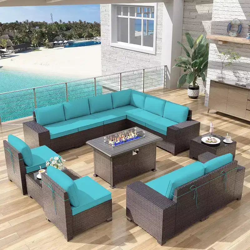 ALAULM 13-teiliges Gartenmöbel-Set, Lounge-Set aus Polyrattan für den Außenbereich, Sofa-Eckgruppe
