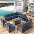 ALAULM 13-teiliges Gartenmöbel-Set, Lounge-Set aus Polyrattan für den Außenbereich, Sofa-Eckgruppe