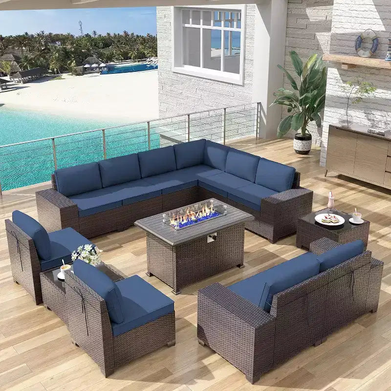 ALAULM 13-teiliges Gartenmöbel-Set, Lounge-Set aus Polyrattan für den Außenbereich, Sofa-Eckgruppe