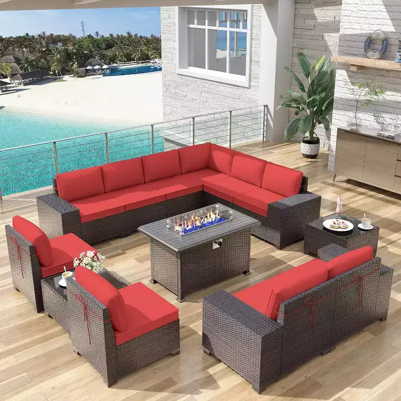 ALAULM 13-teiliges Gartenmöbel-Set, Lounge-Set aus Polyrattan für den Außenbereich, Sofa-Eckgruppe