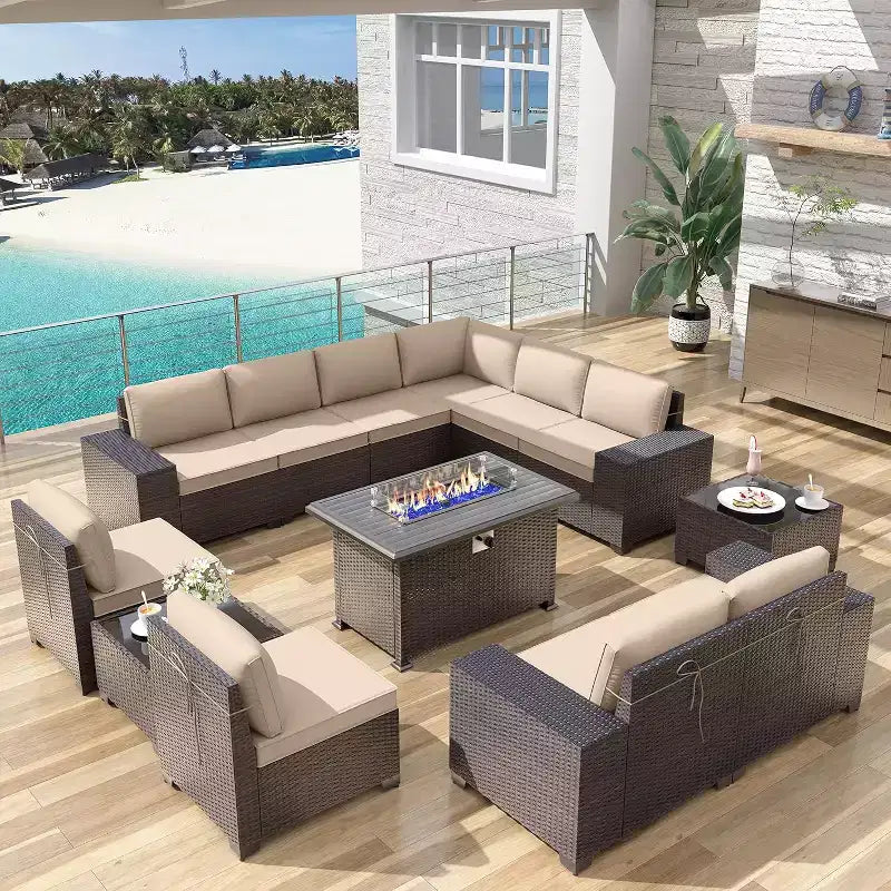 ALAULM 13-teiliges Gartenmöbel-Set, Lounge-Set aus Polyrattan für den Außenbereich, Sofa-Eckgruppe