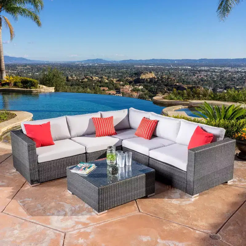 Christopher Knight Home Julie Outdoor Wicker 5 Seater Sectional Sofa Set with Cushions