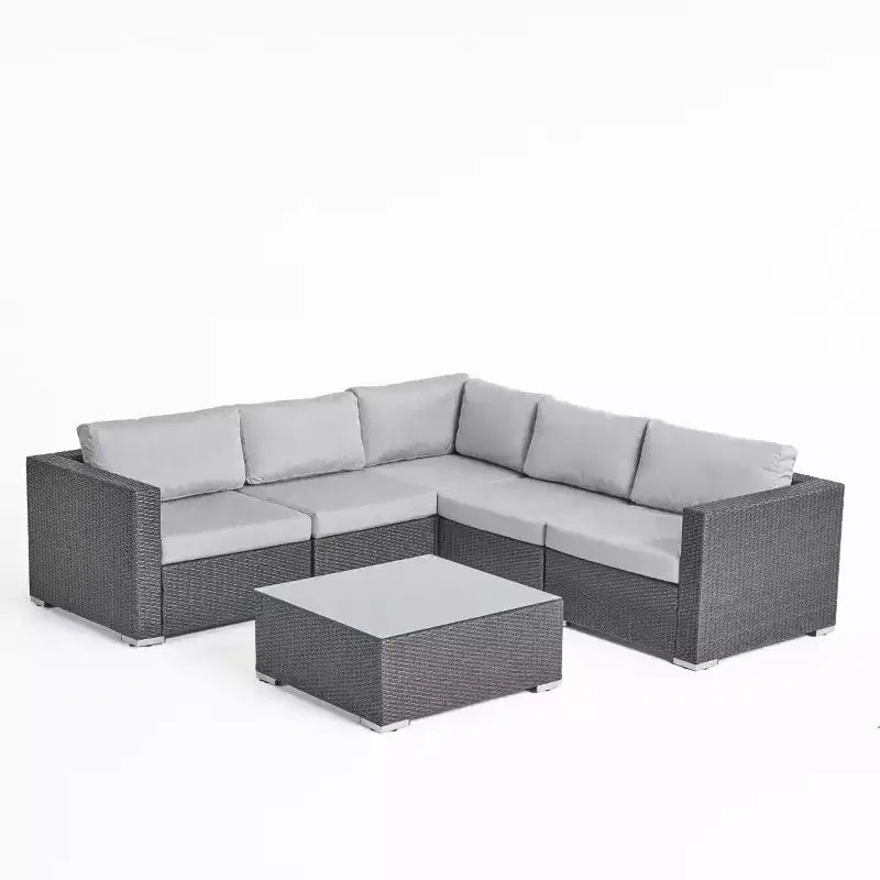 Christopher Knight Home Julie Outdoor Loungemöbel-Set aus Polyrattan, 5-teilig mit Kissen