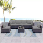 ALAULM Gartenmöbel 7-teiliges Outdoor-Sofa-Set aus PE-Rattan, braunes Geflecht, Garten-Konversationsset