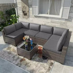 ALAULM Gartenmöbel 7-teiliges Outdoor-Sofa-Set aus PE-Rattan, braunes Geflecht, Garten-Konversationsset
