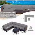 ALAULM Gartenmöbel 7-teiliges Outdoor-Sofa-Set aus PE-Rattan, braunes Geflecht, Garten-Konversationsset