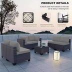 ALAULM Gartenmöbel 7-teiliges Outdoor-Sofa-Set aus PE-Rattan, braunes Geflecht, Garten-Konversationsset