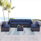 ALAULM Gartenmöbel 7-teiliges Outdoor-Sofa-Set aus PE-Rattan, braunes Geflecht, Garten-Konversationsset