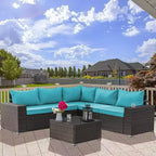 ALAULM Gartenmöbel 7-teiliges Outdoor-Sofa-Set aus PE-Rattan, braunes Geflecht, Garten-Konversationsset