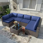ALAULM Gartenmöbel 7-teiliges Outdoor-Sofa-Set aus PE-Rattan, braunes Geflecht, Garten-Konversationsset