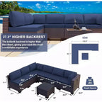 ALAULM Gartenmöbel 7-teiliges Outdoor-Sofa-Set aus PE-Rattan, braunes Geflecht, Garten-Konversationsset