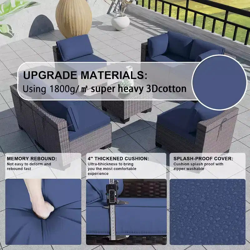 ALAULM Gartenmöbel 7-teiliges Outdoor-Sofa-Set aus PE-Rattan, braunes Geflecht, Garten-Konversationsset
