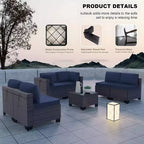 ALAULM Gartenmöbel 7-teiliges Outdoor-Sofa-Set aus PE-Rattan, braunes Geflecht, Garten-Konversationsset