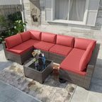 ALAULM Gartenmöbel 7-teiliges Outdoor-Sofa-Set aus PE-Rattan, braunes Geflecht, Garten-Konversationsset