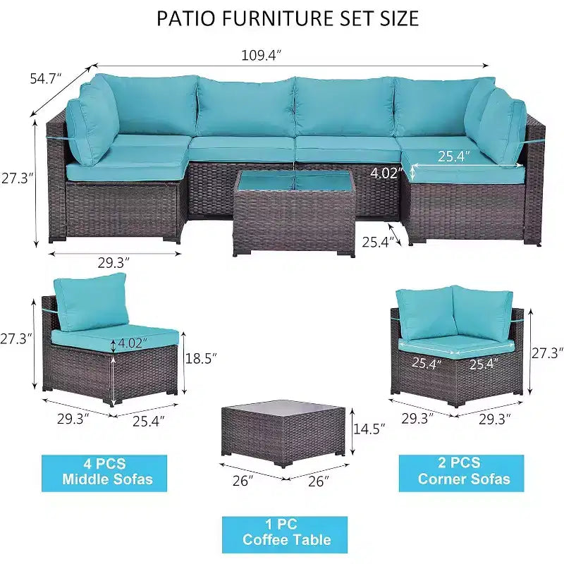 ALAULM Gartenmöbel 7-teiliges Outdoor-Sofa-Set aus PE-Rattan, braunes Geflecht, Garten-Konversationsset