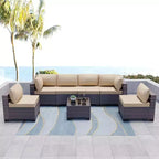 ALAULM Gartenmöbel 7-teiliges Outdoor-Sofa-Set aus PE-Rattan, braunes Geflecht, Garten-Konversationsset