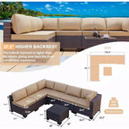 ALAULM Gartenmöbel 7-teiliges Outdoor-Sofa-Set aus PE-Rattan, braunes Geflecht, Garten-Konversationsset