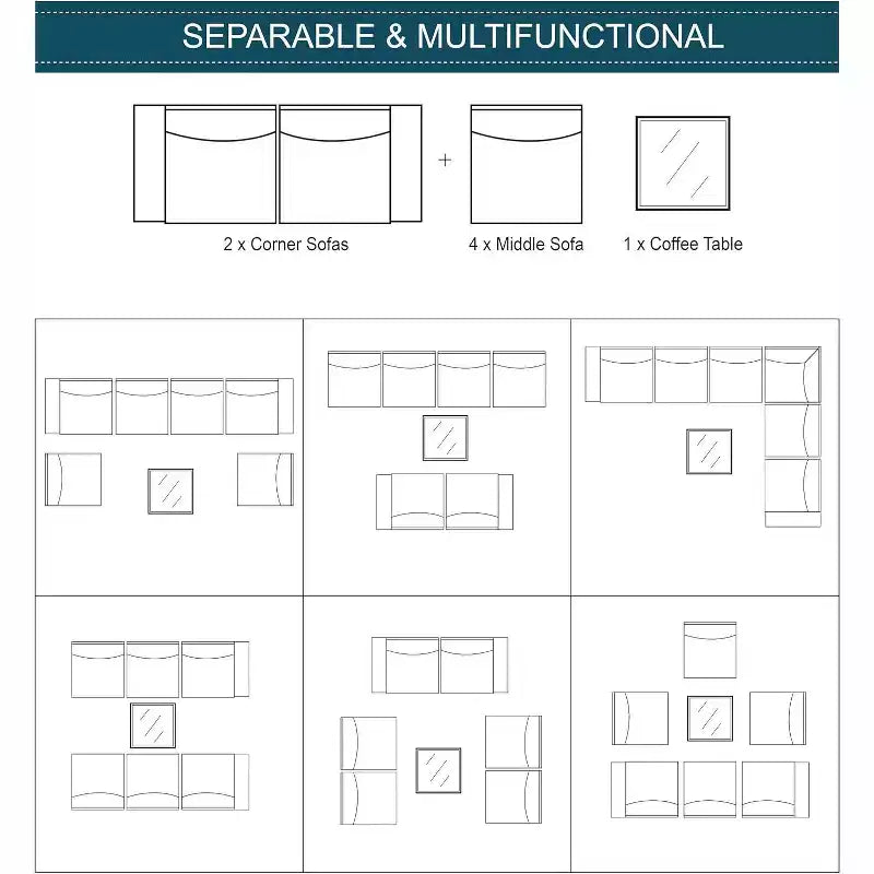 ALAULM Gartenmöbel 7-teiliges Outdoor-Sofa-Set aus PE-Rattan, braunes Geflecht, Garten-Konversationsset
