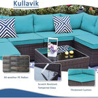 ALAULM Gartenmöbel 7-teiliges Outdoor-Sofa-Set aus PE-Rattan, braunes Geflecht, Garten-Konversationsset