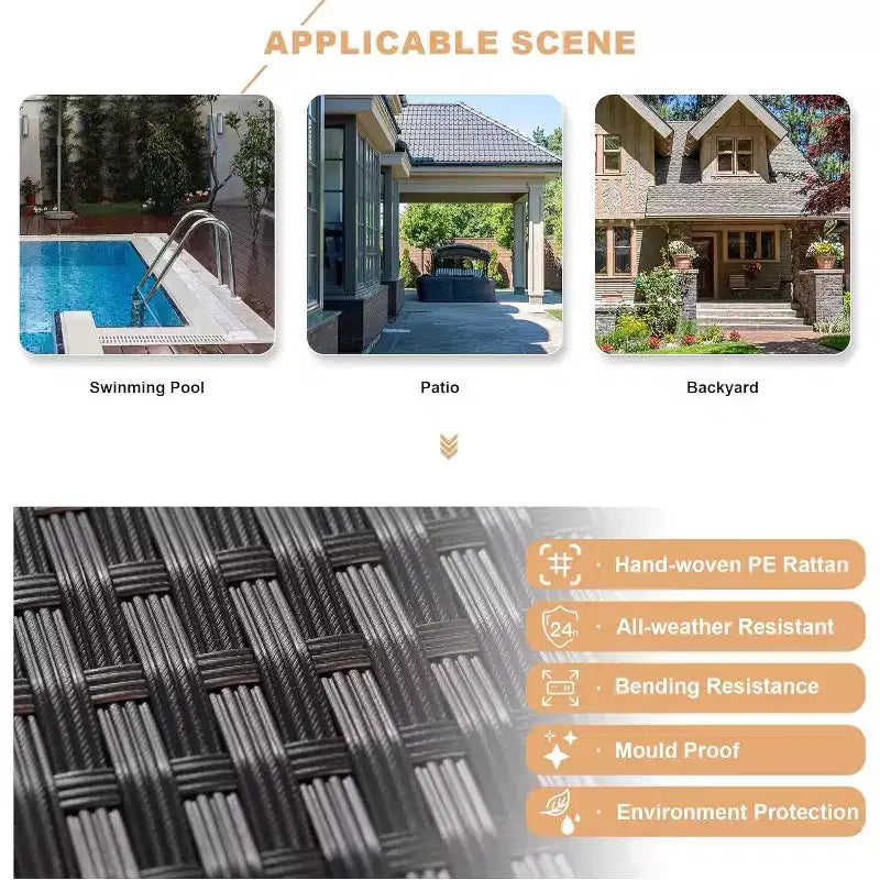 ALAULM Gartenmöbel 7-teiliges Outdoor-Sofa-Set aus PE-Rattan, braunes Geflecht, Garten-Konversationsset
