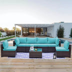 ALAULM Patio Furniture 7 Pieces Outdoor Sectional PE Rattan Sofa Set Brown Manual Wicker Patio Conversation Set