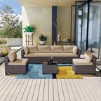 ALAULM Gartenmöbel 7-teiliges Outdoor-Sofa-Set aus PE-Rattan, braunes Geflecht, Garten-Konversationsset