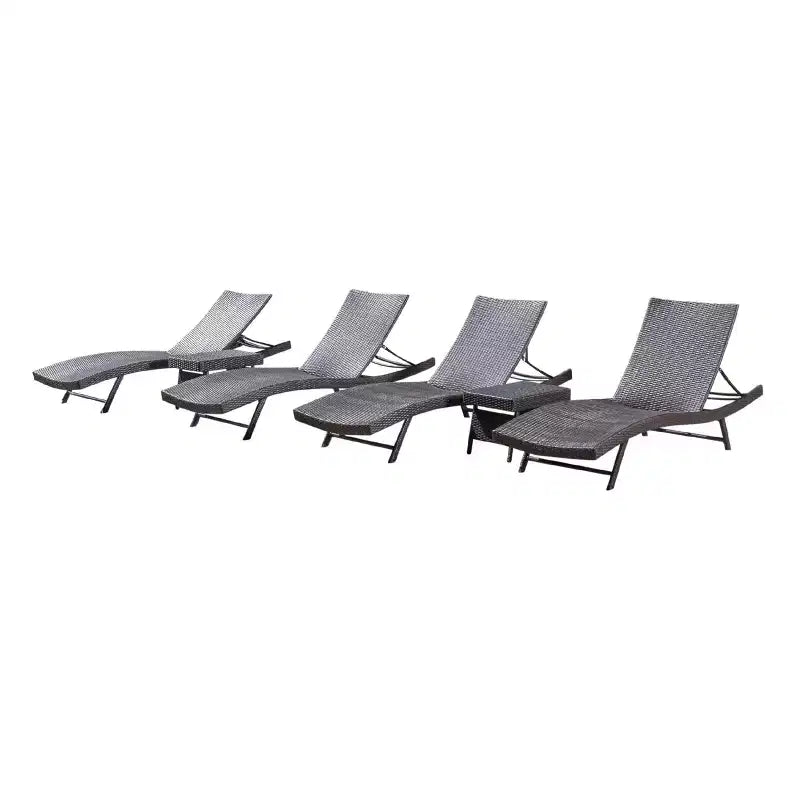Christopher Knight Home Calvin 6-teiliges Loungeset für den Außenbereich aus Rattan und Eisen mit verstellbaren Chaiselongues und Klapptischen