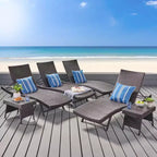 Christopher Knight Home Calvin 6 Piece Outdoor Rattan and Iron Adjustable Chaise Lounges with Foldable Tables