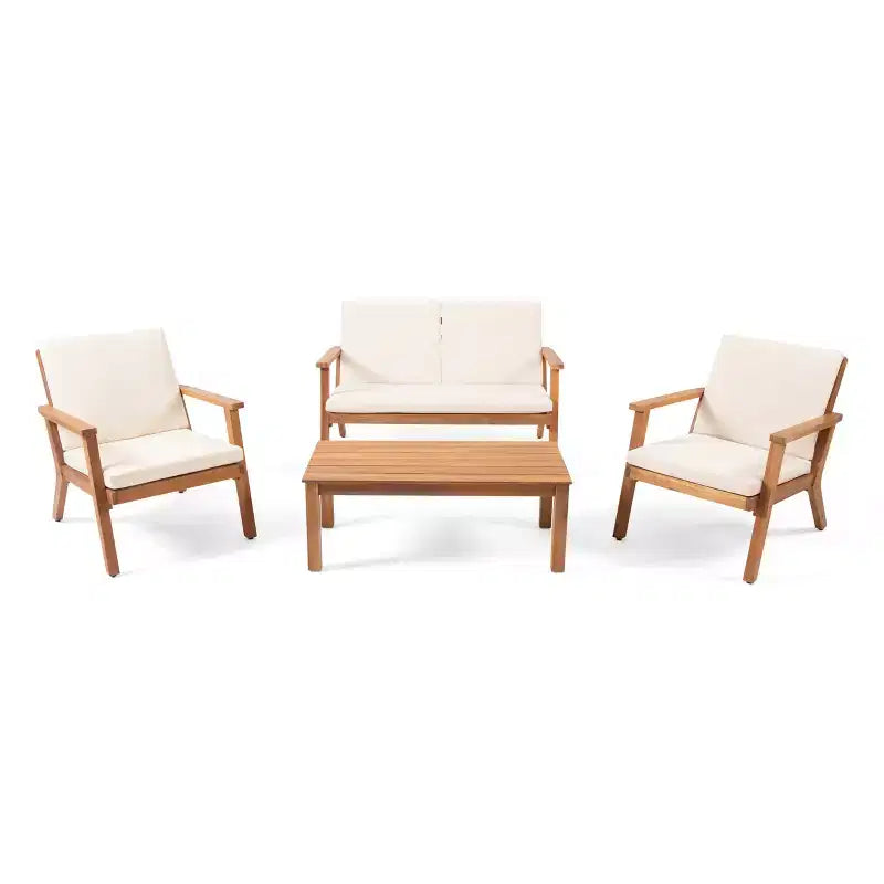 GDFStudio Avacyn Outdoor 4-Sitzer Chat-Set aus Akazienholz mit wasserabweisenden Kissen