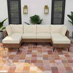 Real Relax 6-Piece Wicker Outdoor Conversation Set, Boho Patio Furniture Set with HDPE Table and Water Resistant Thick Cushions, Beige