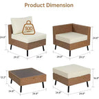 Real Relax 6-teilige Outdoor-Sitzgruppe aus Polyrattan, Boho Terrassenmöbel-Set mit HDPE-Tisch und wasserabweisenden dicken Kissen, Beige