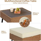 Real Relax 6-teilige Outdoor-Sitzgruppe aus Polyrattan, Boho Terrassenmöbel-Set mit HDPE-Tisch und wasserabweisenden dicken Kissen, Beige