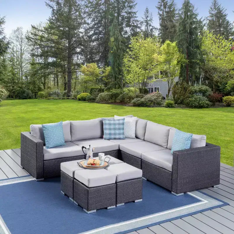 Christopher Knight Home Santa Rosa Outdoor 9 Piece V-Shape Wicker and Aluminum Sectional Sofa Set with Cushions