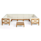 Christopher Knight Home Dominic 8-teiliges Outdoor U-förmiges Sektional-Sitzset aus Akazienholz mit Kissen