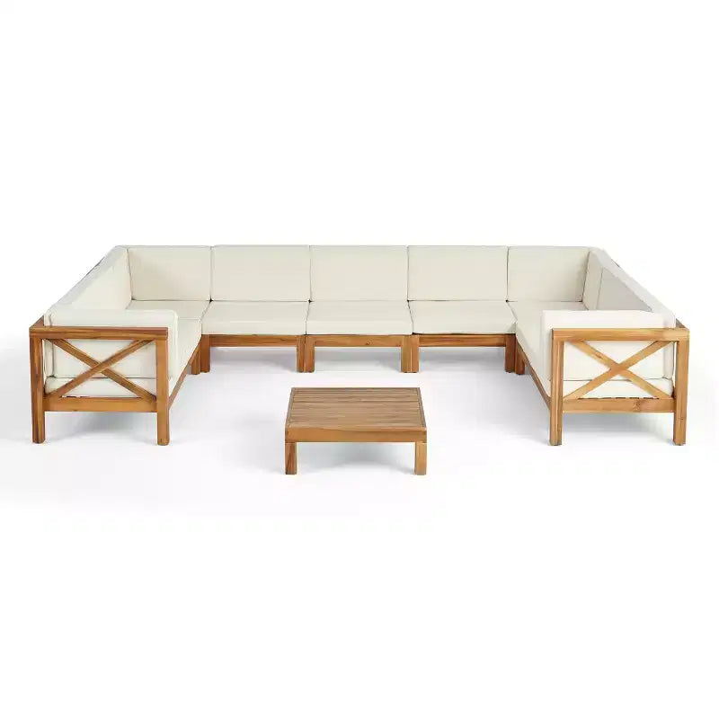 Christopher Knight Home Dominic 8-teiliges Outdoor U-förmiges Sektional-Sitzset aus Akazienholz mit Kissen