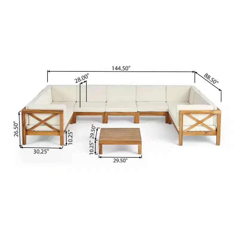 Christopher Knight Home Dominic 8-teiliges Outdoor U-förmiges Sektional-Sitzset aus Akazienholz mit Kissen