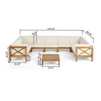 Christopher Knight Home Dominic 8-teiliges Outdoor U-förmiges Sektional-Sitzset aus Akazienholz mit Kissen