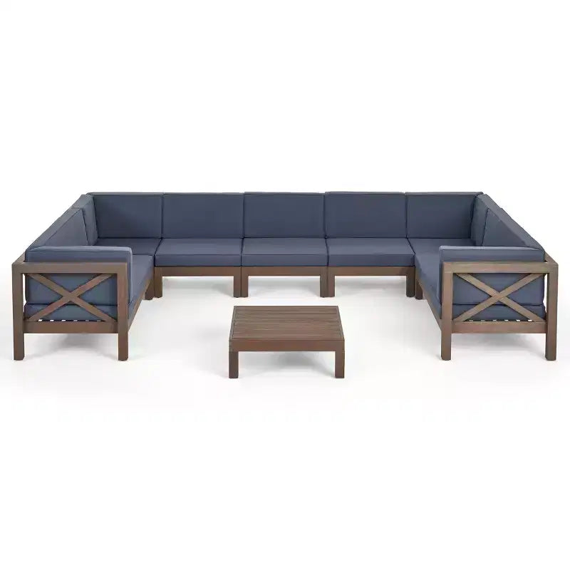 Christopher Knight Home Dominic 8-teiliges Outdoor U-förmiges Sektional-Sitzset aus Akazienholz mit Kissen
