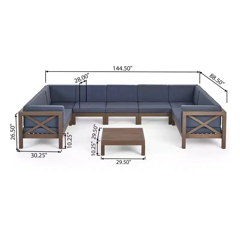 Christopher Knight Home Dominic 8-teiliges Outdoor U-förmiges Sektional-Sitzset aus Akazienholz mit Kissen