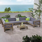 Christopher Knight Home Dominic 8 piece Outdoor Acacia Wood U-shaped Sectional Seating Set with Cushions