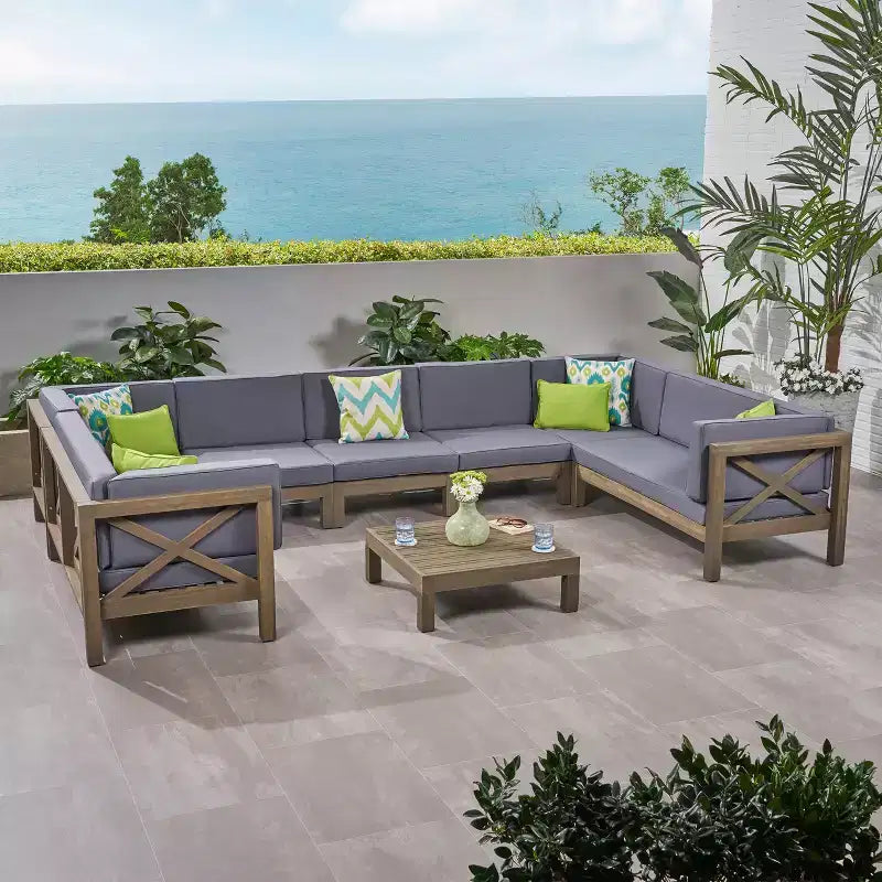 Christopher Knight Home Dominic 8 piece Outdoor Acacia Wood U-shaped Sectional Seating Set with Cushions