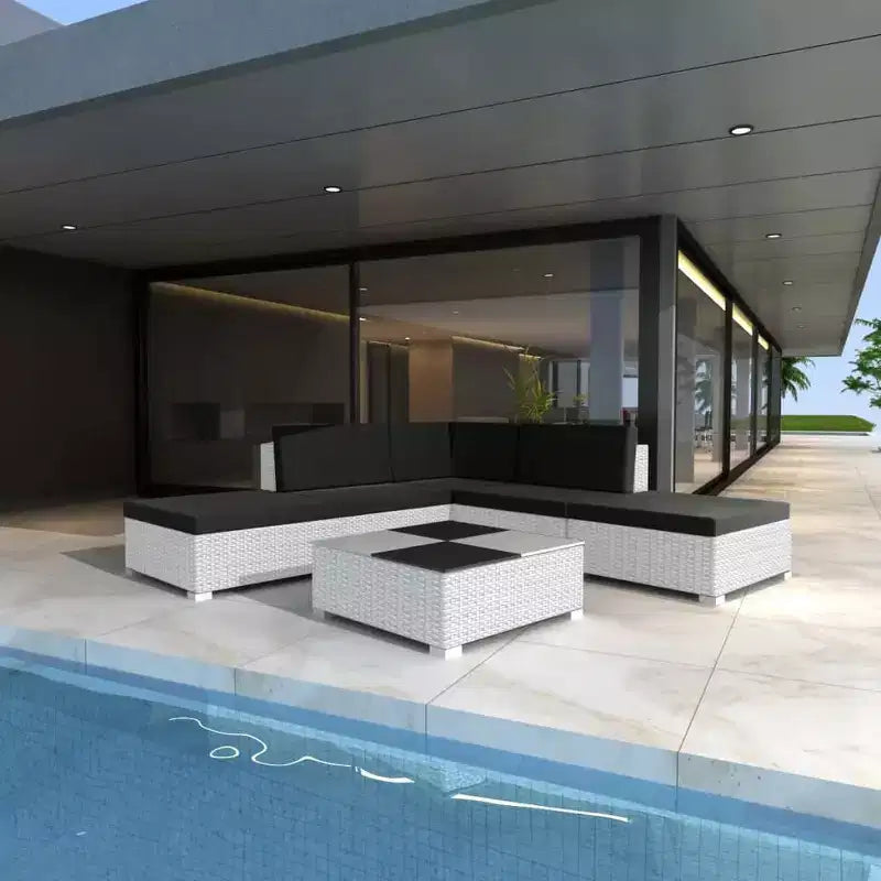 vidaXL 6-teiliges Loungeset für den Außenbereich mit Kissen Polyrattan Weiß