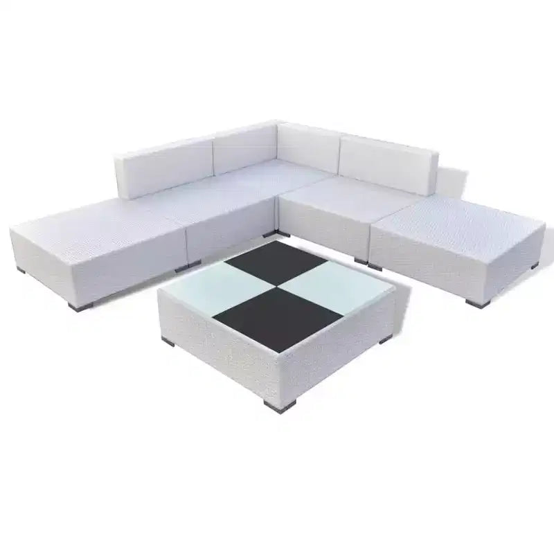 vidaXL 6-teiliges Loungeset für den Außenbereich mit Kissen Polyrattan Weiß