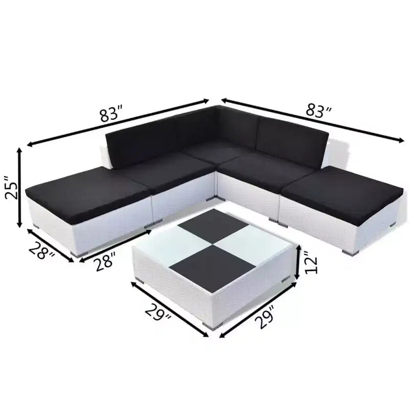vidaXL 6-teiliges Loungeset für den Außenbereich mit Kissen Polyrattan Weiß