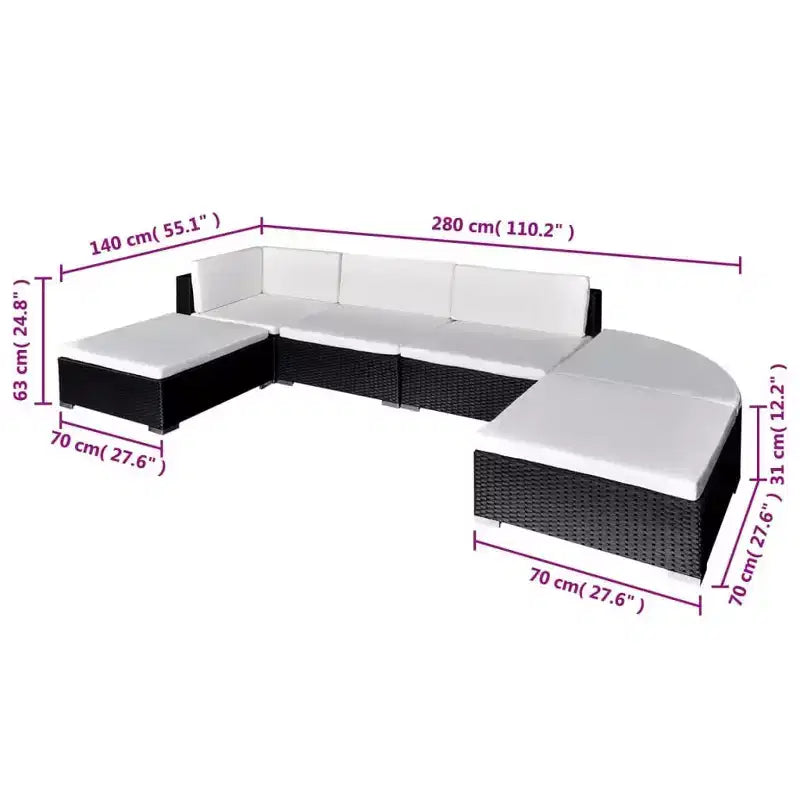 vidaXL 6-teiliges Balkon-Lounge-Set mit Kissen Polyrattan Schwarz