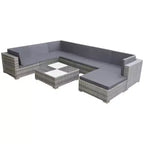 vidaXL 8-Piece Patio Lounge Set - Gray Poly Rattan with Comfortable Cushions, Versatile Configuration - Ideal for Garden and Patio Use