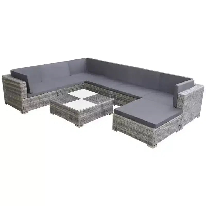 vidaXL 8-Piece Patio Lounge Set - Gray Poly Rattan with Comfortable Cushions, Versatile Configuration - Ideal for Garden and Patio Use