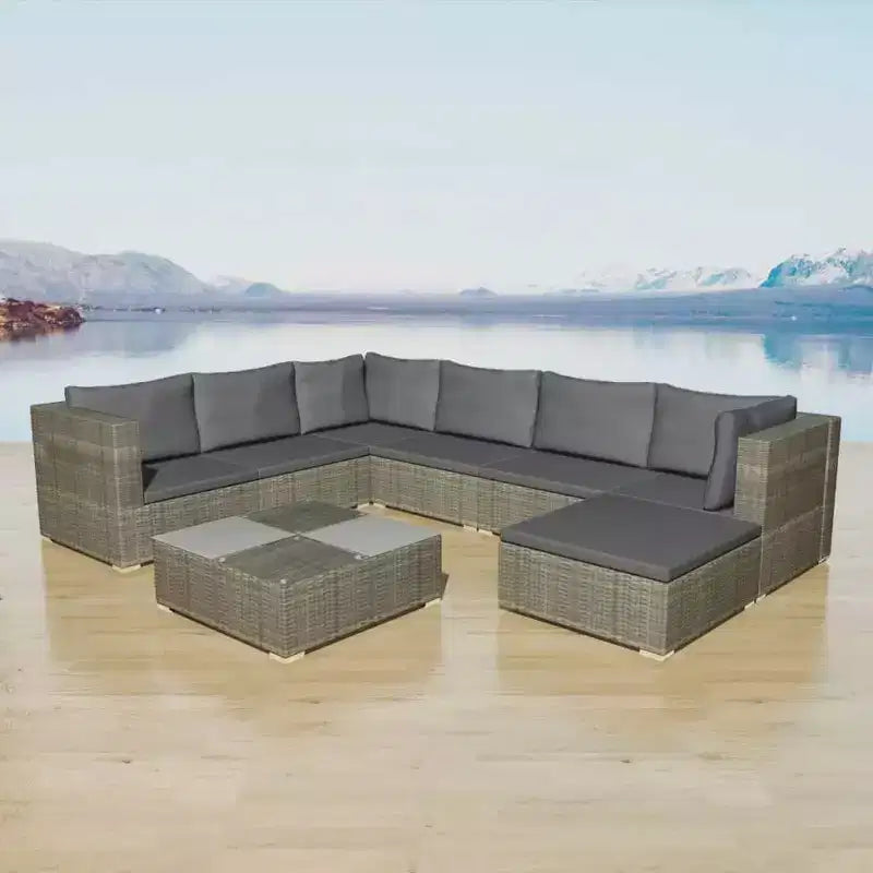 vidaXL 8-teiliges Loungeset für den Außenbereich – graues Polyrattan mit bequemen Kissen, vielseitige Konfiguration – ideal für Garten und Terrasse