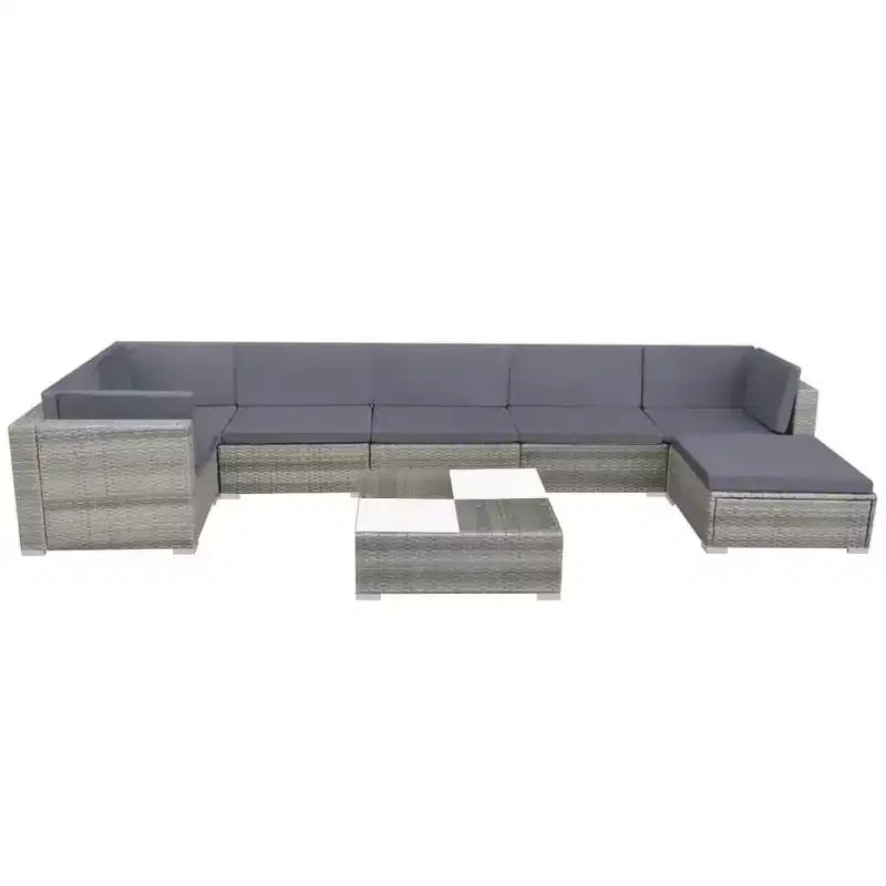 vidaXL 8-teiliges Loungeset für den Außenbereich – graues Polyrattan mit bequemen Kissen, vielseitige Konfiguration – ideal für Garten und Terrasse